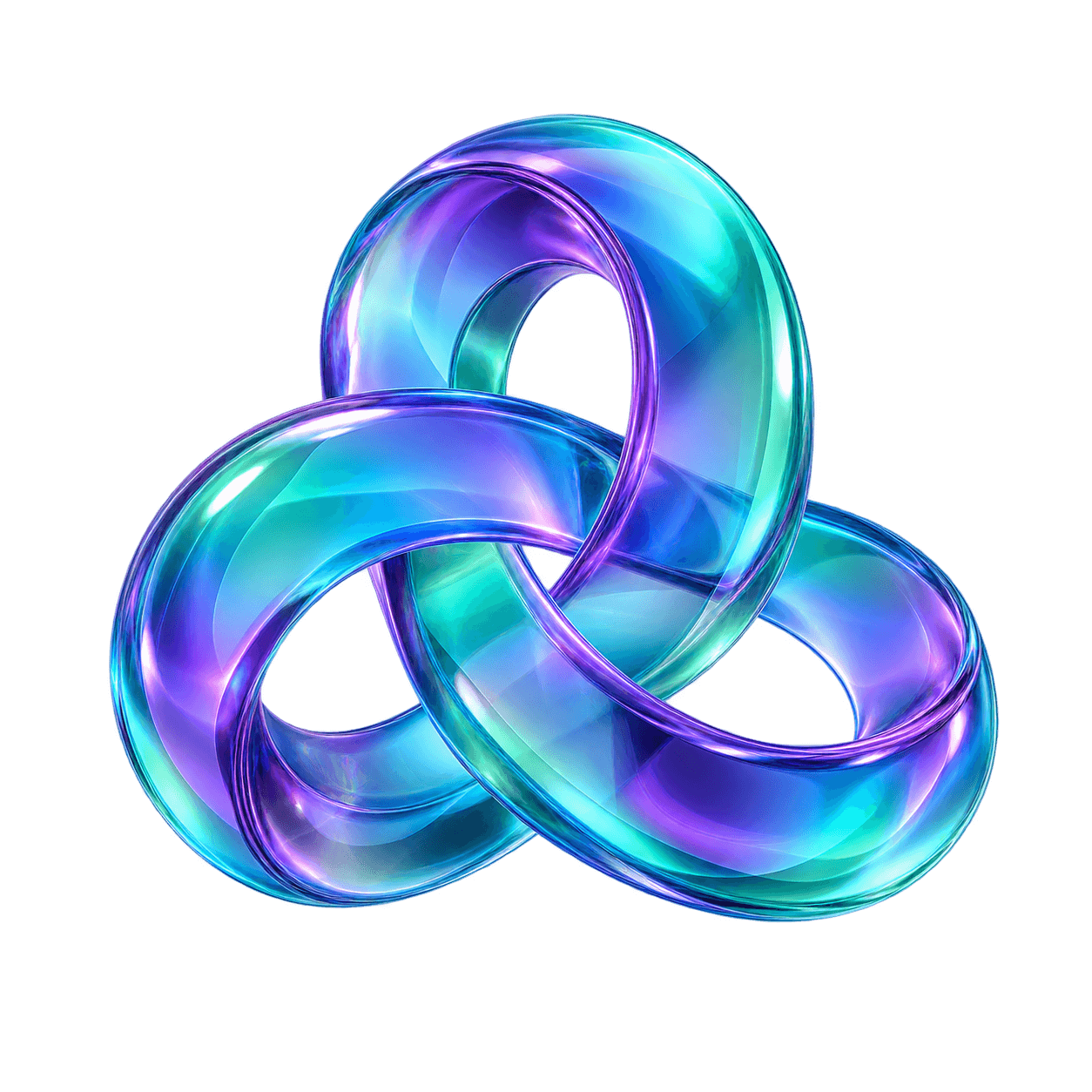 An interwoven violet and teal glass sculpture, expressing infinite possibilities